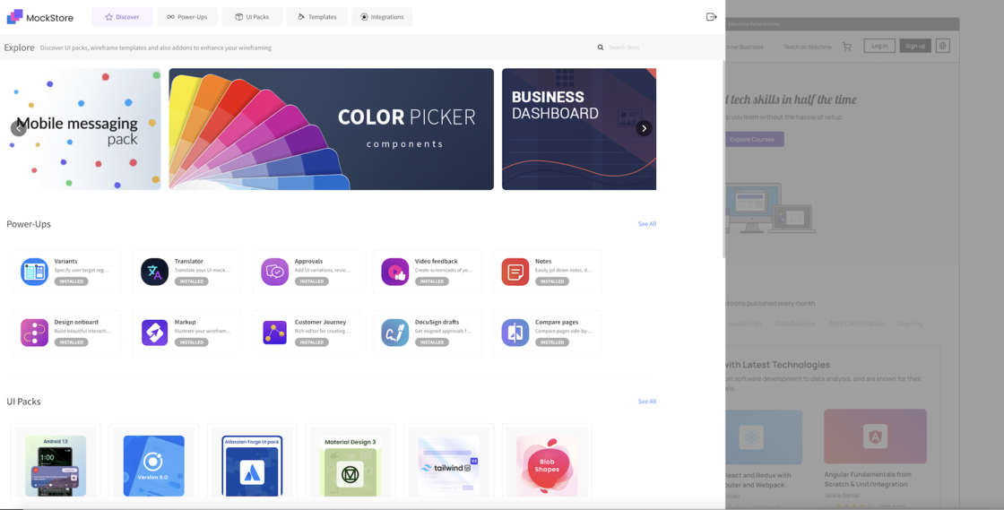 Redesigned MockStore: UI Kits, Templates & Powerups