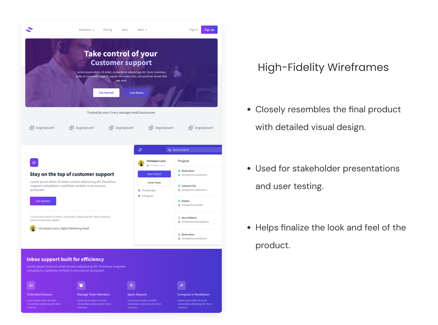 High-fidelity wireframes