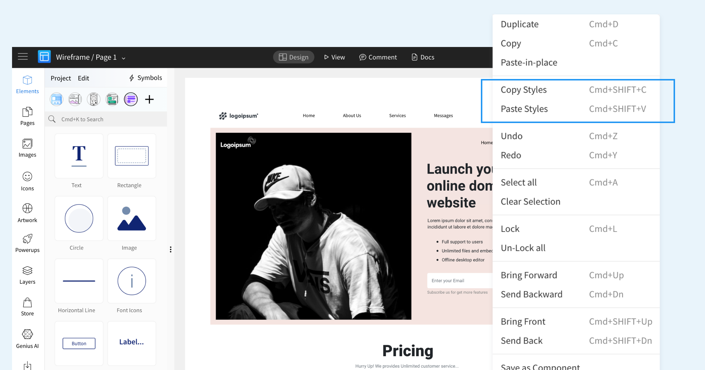 Copy and Paste Component Styles in Wireframe Editor